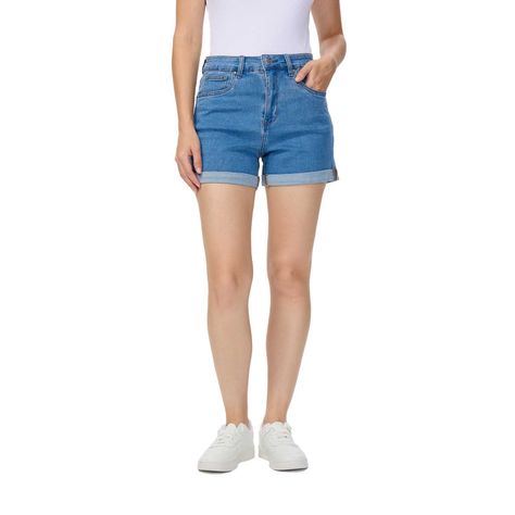 Short Mujer Mom Tiro Alto Azul Fashions Park-0