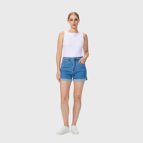 Short Mujer Mom Tiro Alto Azul Fashions Park-3