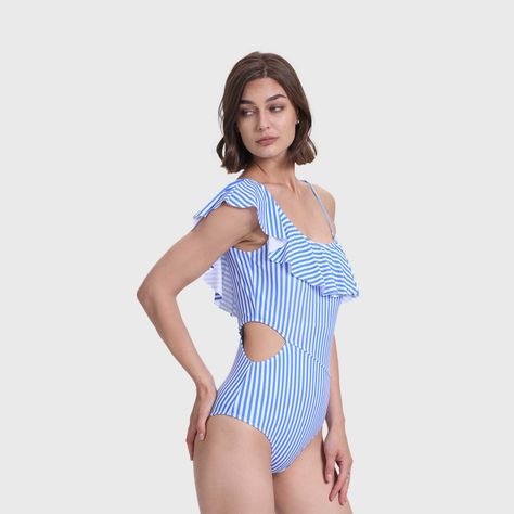 Traje De Baño Mujer Modelo Entero Blanco / Azul FSP-1
