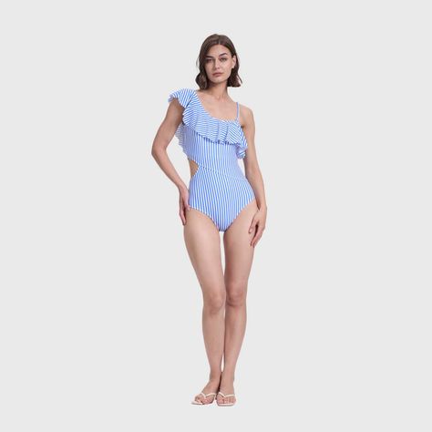 Traje De Baño Mujer Modelo Entero Blanco / Azul FSP-3