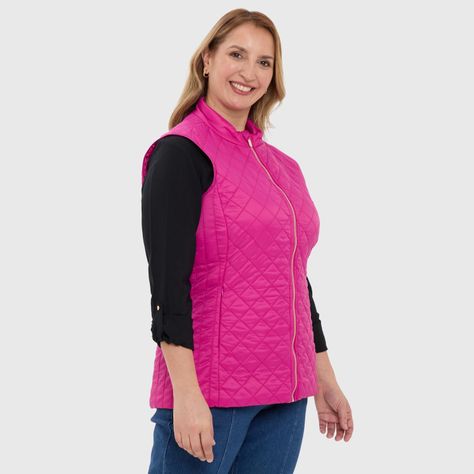 Parka Mujer Con Rombos Y Bolsillo Magenta-1