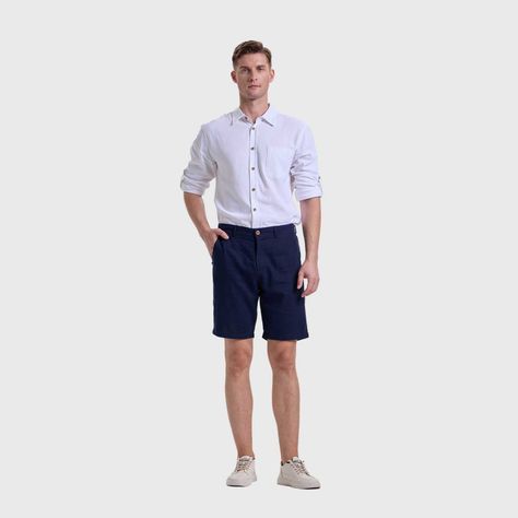 Bermuda Hombre Lino Azul Fashions Park-3