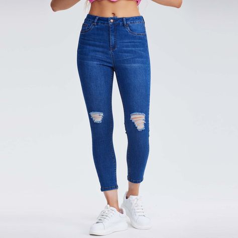 Jeans Skinny Rotura Azul Oscuro Mujer-0