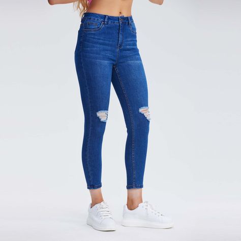 Jeans Skinny Rotura Azul Oscuro Mujer-1