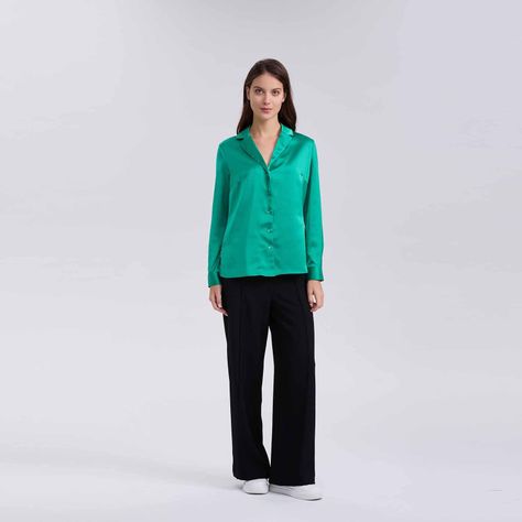 Blusa Mujer Satín Verde-3