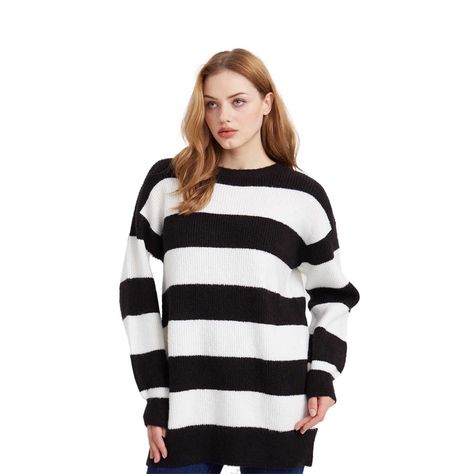 Sweater Mujer Largo Negro / Blanco-0