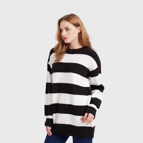 Sweater Mujer Largo Negro / Blanco-1