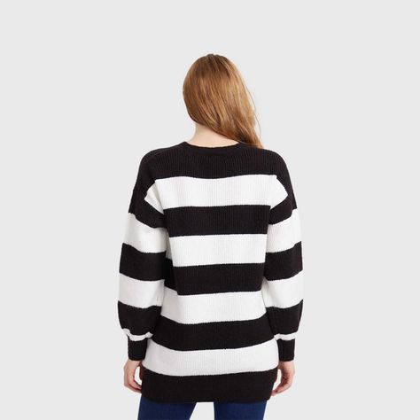 Sweater Mujer Largo Negro / Blanco-2