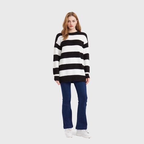 Sweater Mujer Largo Negro / Blanco-3