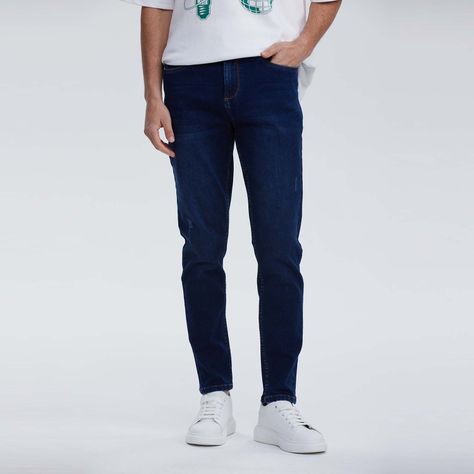 Jeans Hombre Skinny Desgaste Azul Oscuro-0