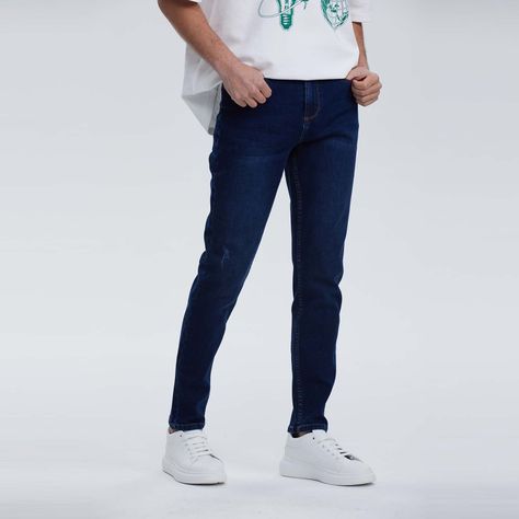 Jeans Hombre Skinny Desgaste Azul Oscuro-1