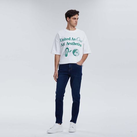 Jeans Hombre Skinny Desgaste Azul Oscuro-3