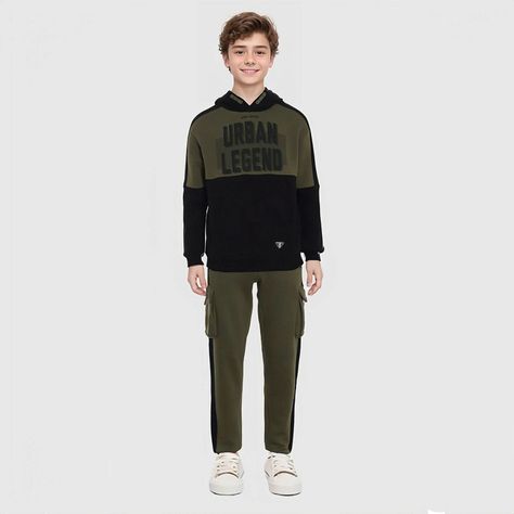 Pantalón Buzo Niño Jogger Cargo Verde Militar-2