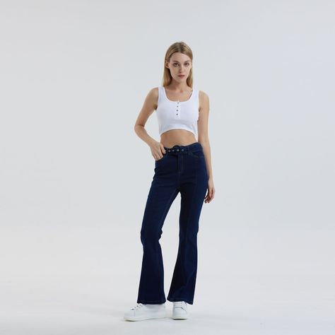 Jeans Mujer Flare Cinturón Azul Oscuro Fashion´s Park-3