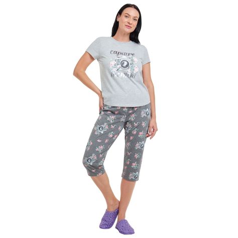Pijama Mujer Capri Print Gris Melange-0
