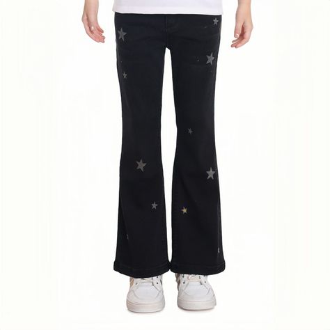Jeans Niña Flare Estampado Y Liso Negro-0