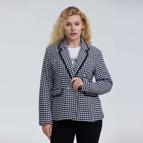 Blazer Mujer Pied De Poule Con Solapa Negro-0