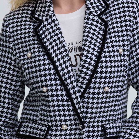 Blazer Mujer Pied De Poule Con Solapa Negro-3