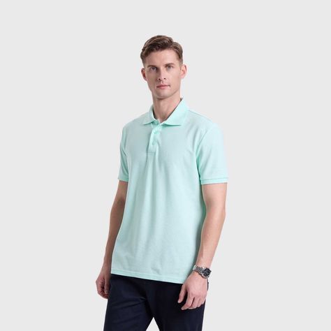 Polera Hombre Pique Lisa Básica Verde Agua Fashion's Park-1