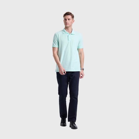 Polera Hombre Pique Lisa Básica Verde Agua Fashion's Park-3