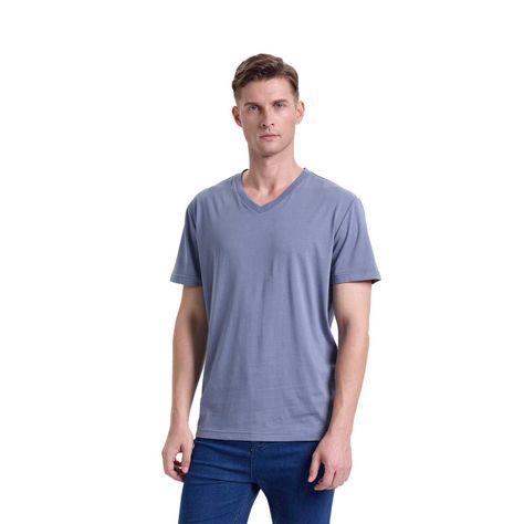 Polera Hombre Cuello V Básica Azul Piedra Fashion's Park-0