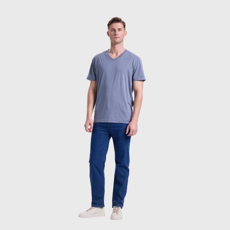 Polera Hombre Cuello V Básica Azul Piedra Fashion's Park-3