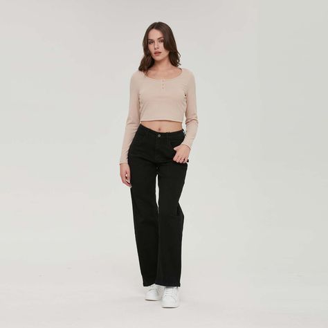 Jeans Mujer Wide Leg Wide Leg Negro Fashion´s Park-6