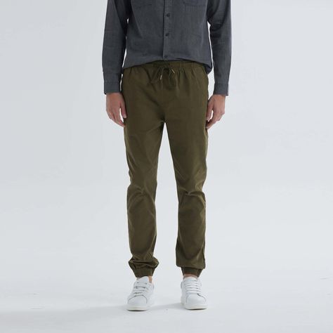 Pantalón Jogger Twill Verde Militar Hombre-0