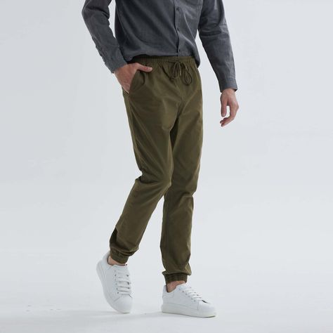 Pantalón Jogger Twill Verde Militar Hombre-1