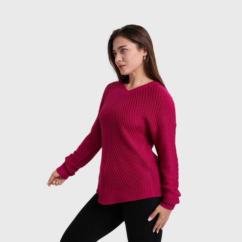 Sweater Mujer Listado Fucsia Oscuro-1