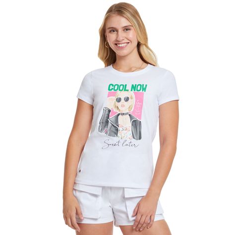 Polera Básica Print Blanco / Negro Mujer-0
