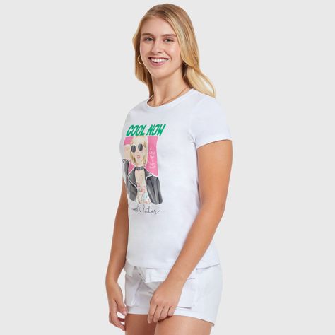 Polera Básica Print Blanco / Negro Mujer-1