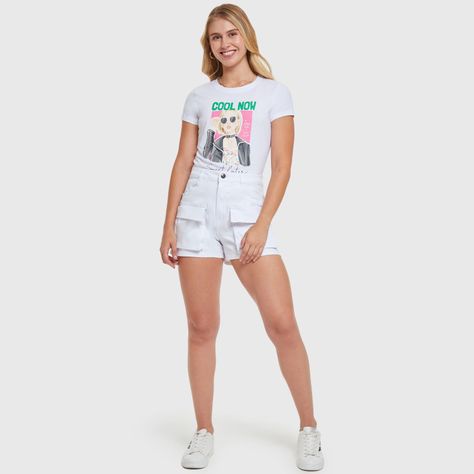 Polera Básica Print Blanco / Negro Mujer-3