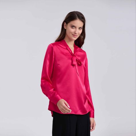 Blusa Mujer Lisa Con Lazo Fucsia-1