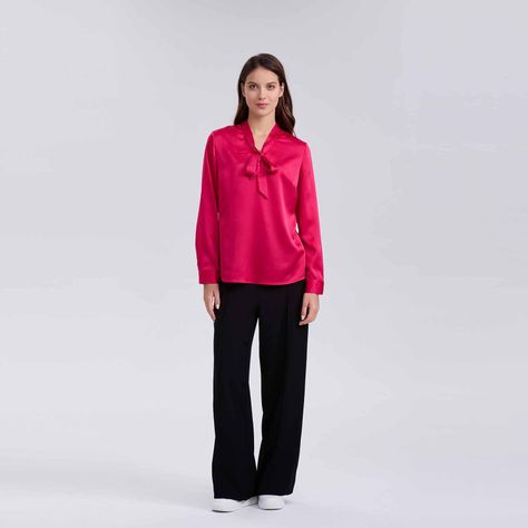 Blusa Mujer Lisa Con Lazo Fucsia-3