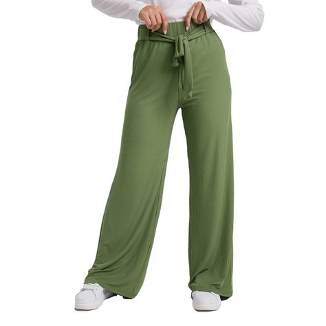 Pantalón Mujer Palazzo Pretina Elasticada Verde-0