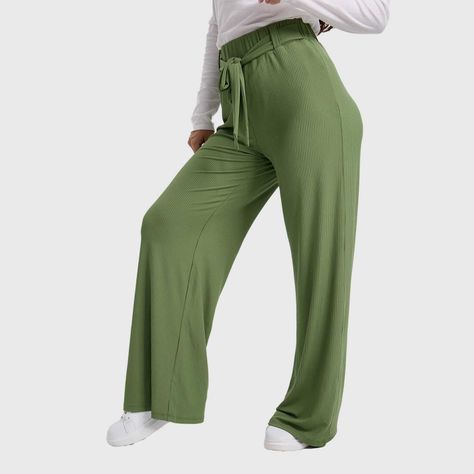 Pantalón Mujer Palazzo Pretina Elasticada Verde-1