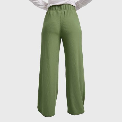 Pantalón Mujer Palazzo Pretina Elasticada Verde-2