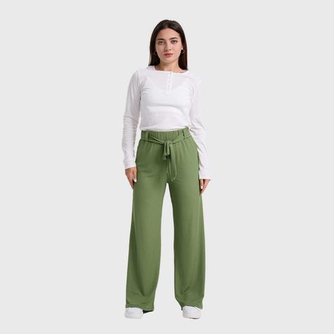 Pantalón Mujer Palazzo Pretina Elasticada Verde-3