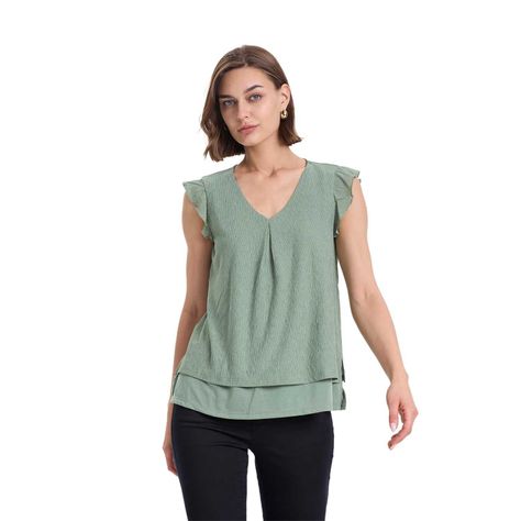 Polera Mujer Doble Capa Y Pinza Verde Oscuro Fashions Park-0