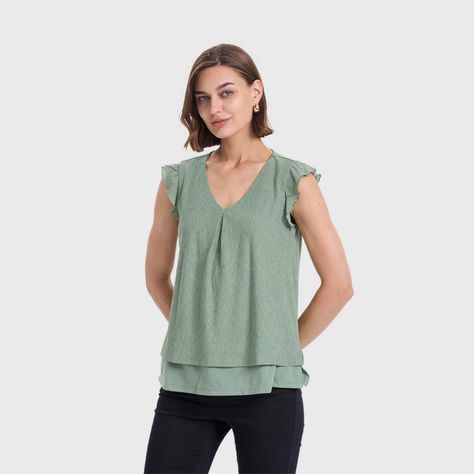 Polera Mujer Doble Capa Y Pinza Verde Oscuro Fashions Park-1