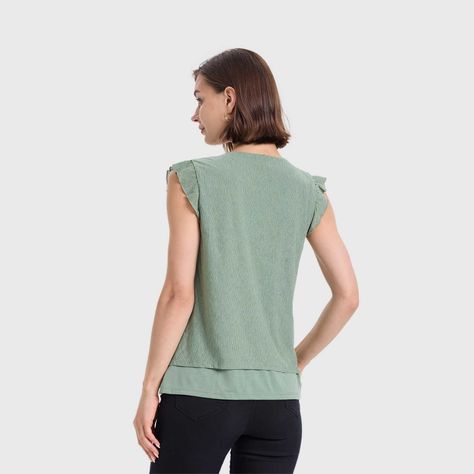 Polera Mujer Doble Capa Y Pinza Verde Oscuro Fashions Park-2