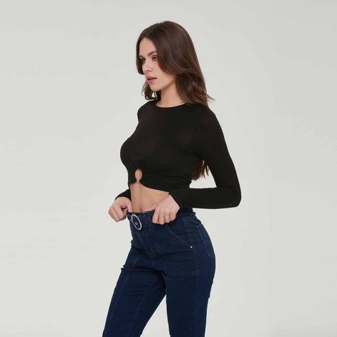 Polera Mujer Cropped Frunces Negro-1
