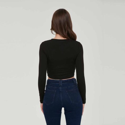 Polera Mujer Cropped Frunces Negro-2