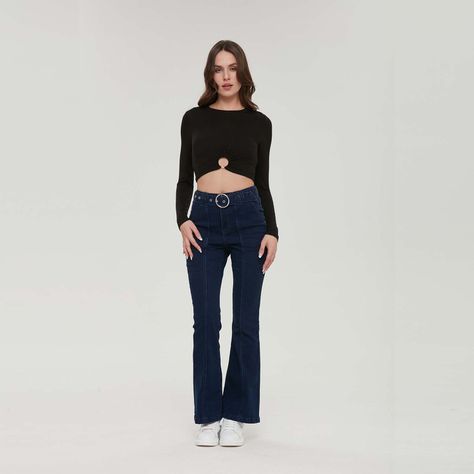 Polera Mujer Cropped Frunces Negro-3