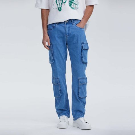 Jeans Hombre Recto Doble Cargo Azul-0