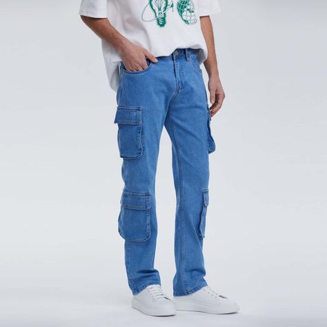 Jeans Hombre Recto Doble Cargo Azul-1