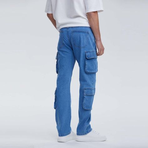 Jeans Hombre Recto Doble Cargo Azul-2