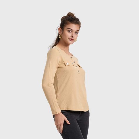 Polera Mujer Pata Botón Rib Liso Arena Fashion's Park-1
