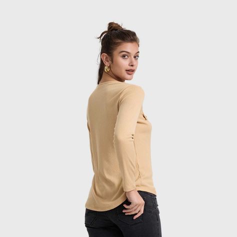 Polera Mujer Pata Botón Rib Liso Arena Fashion's Park-2